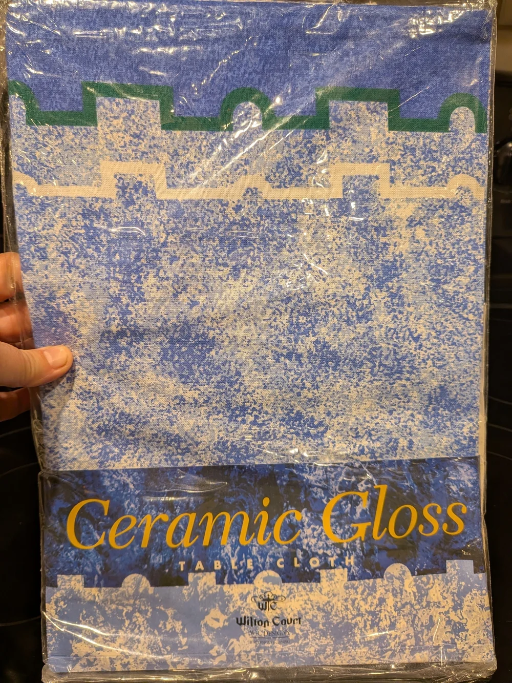 New Old Stock Ceramic Gloss Blue Patterned Tablecloth NIP